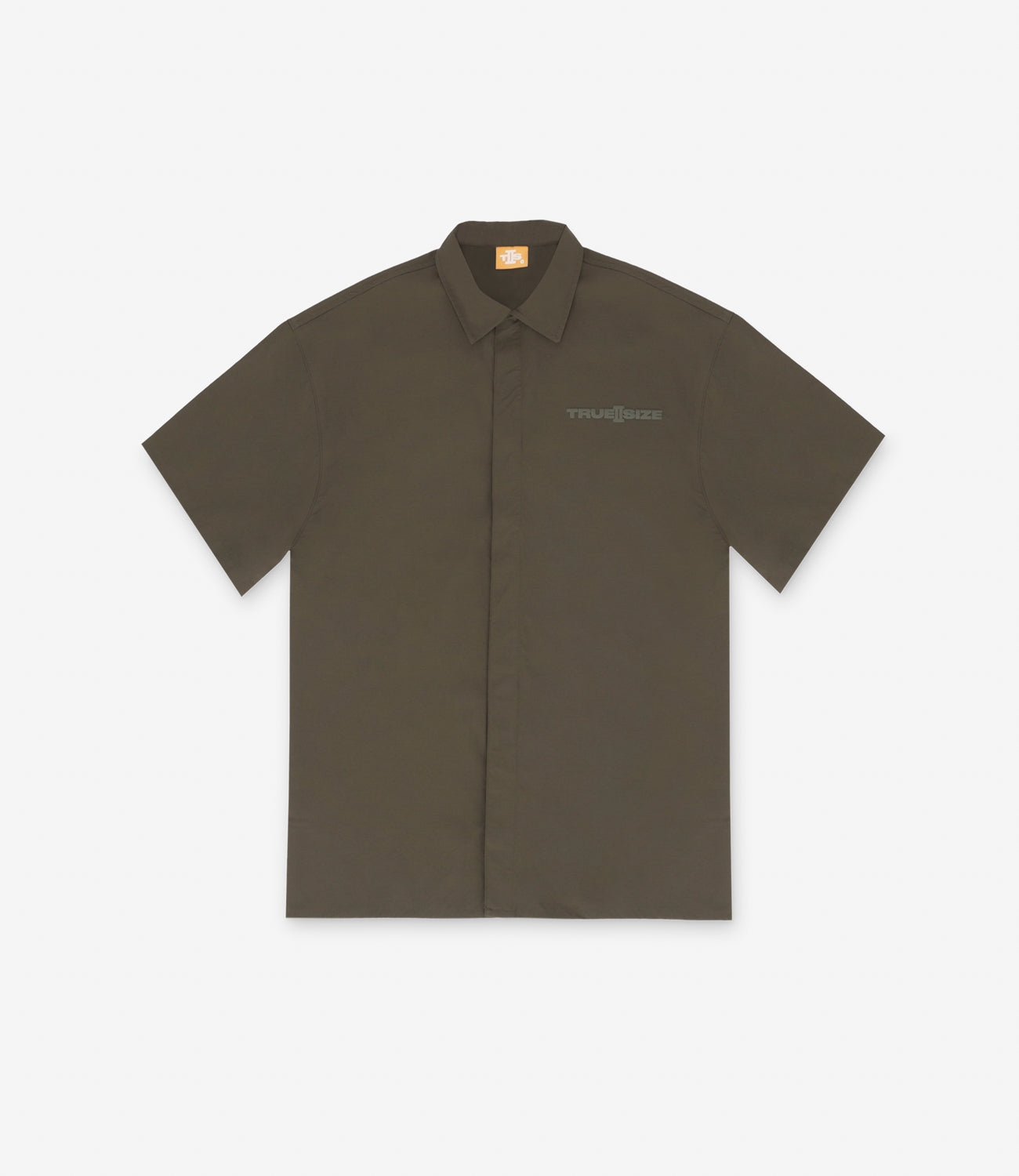 True 2 Size Button-Down Woven Shirt Olive