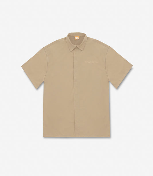 True 2 Size Button-Down Woven Shirt Beige